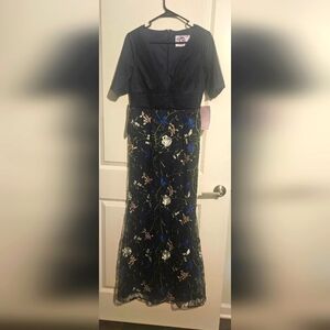 JS Collection Women's long formal navy multi-color sz 4 dress
